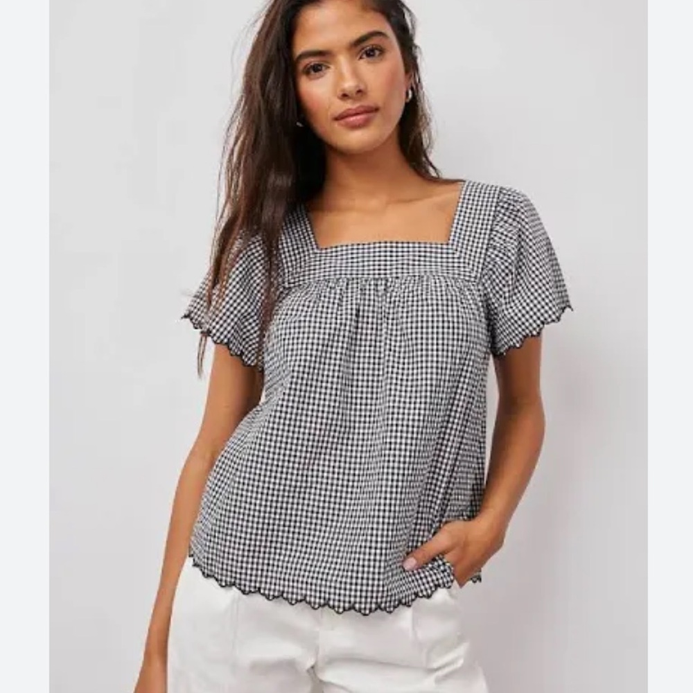 Rails COTTAGECORE Cotton Harley Gingham Ruffle Sleeve Blouse‎ Black Sz Small EUC